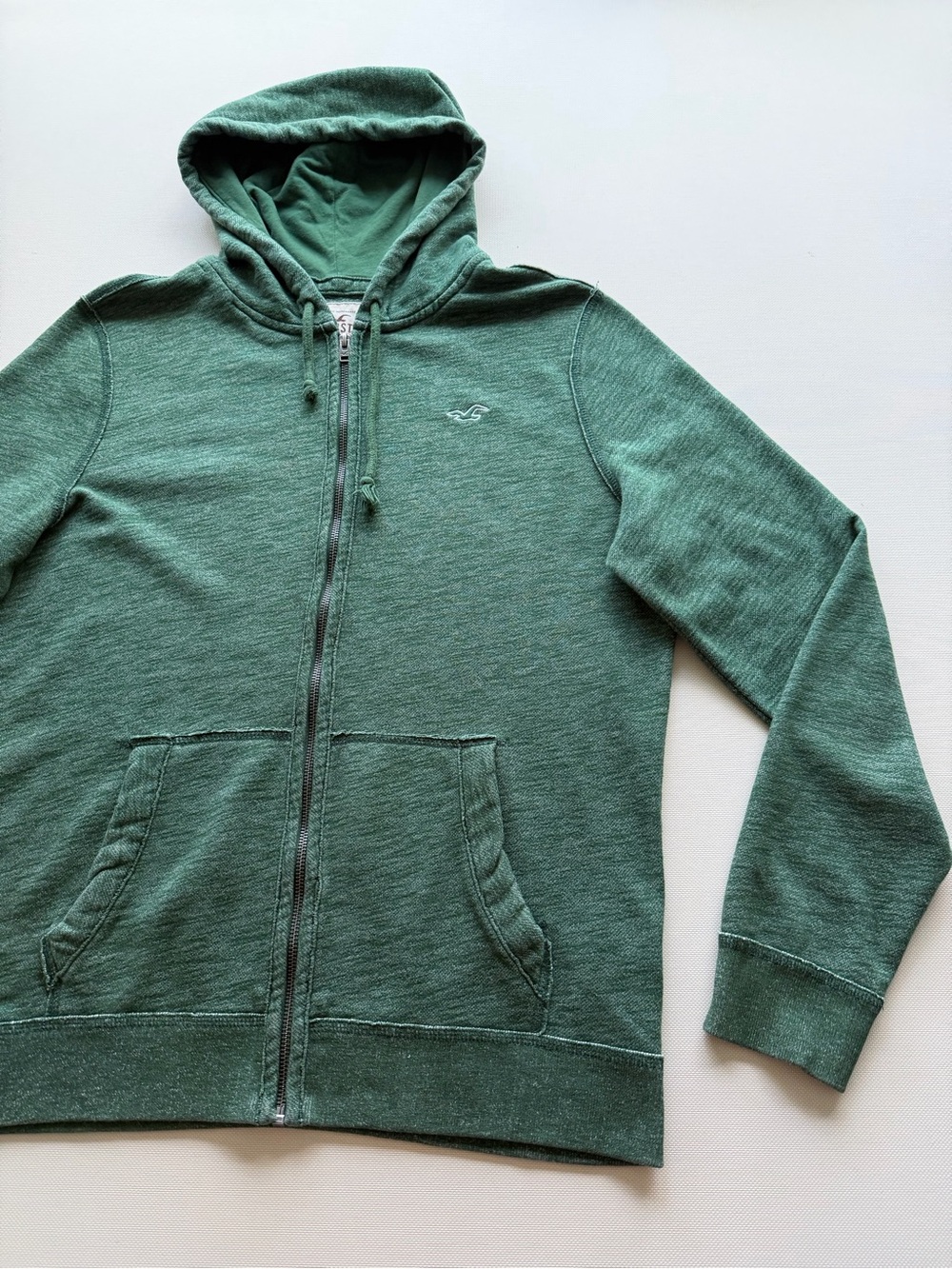 Hollister Men's Forest Green Full-Zip Hoodie Sweater